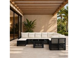 Vidaxl Conjunto De Sofá De Jardim 12 Unid. Preto E Branco Creme