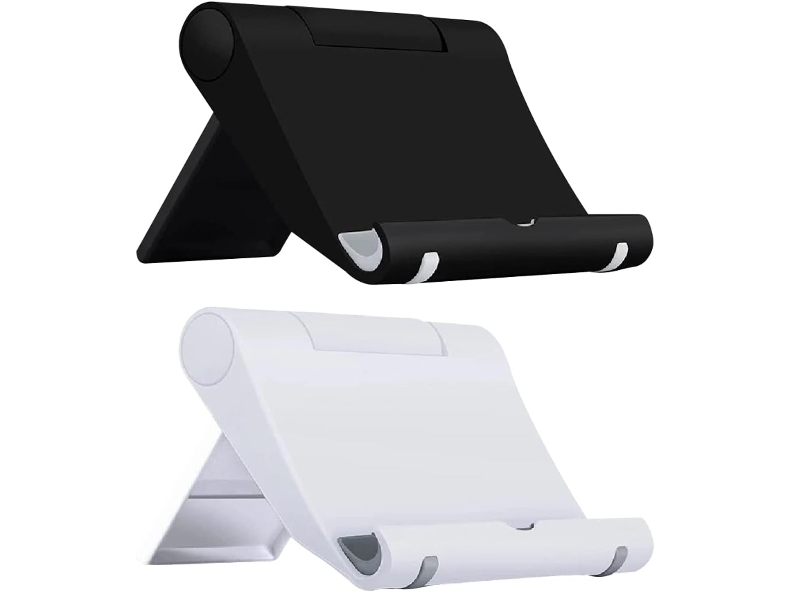 Conjunto De 2 Suportes Ajustáveis ​​para Celular, Para Mesa, Dobráveis, Preto E Branco, Compatíveis Com Smartphones.