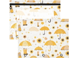 Conjunto de 2 Pacote com Estojos Janela Transparente para Folhas A4 Material Escolar Guarda chuva Amarelo Ve
