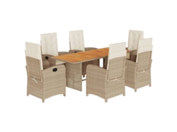 Maison Exclusive - 7 Pcs Conj. Jantar Jardim C/ Almofadões Vime Pe Bege Misturado