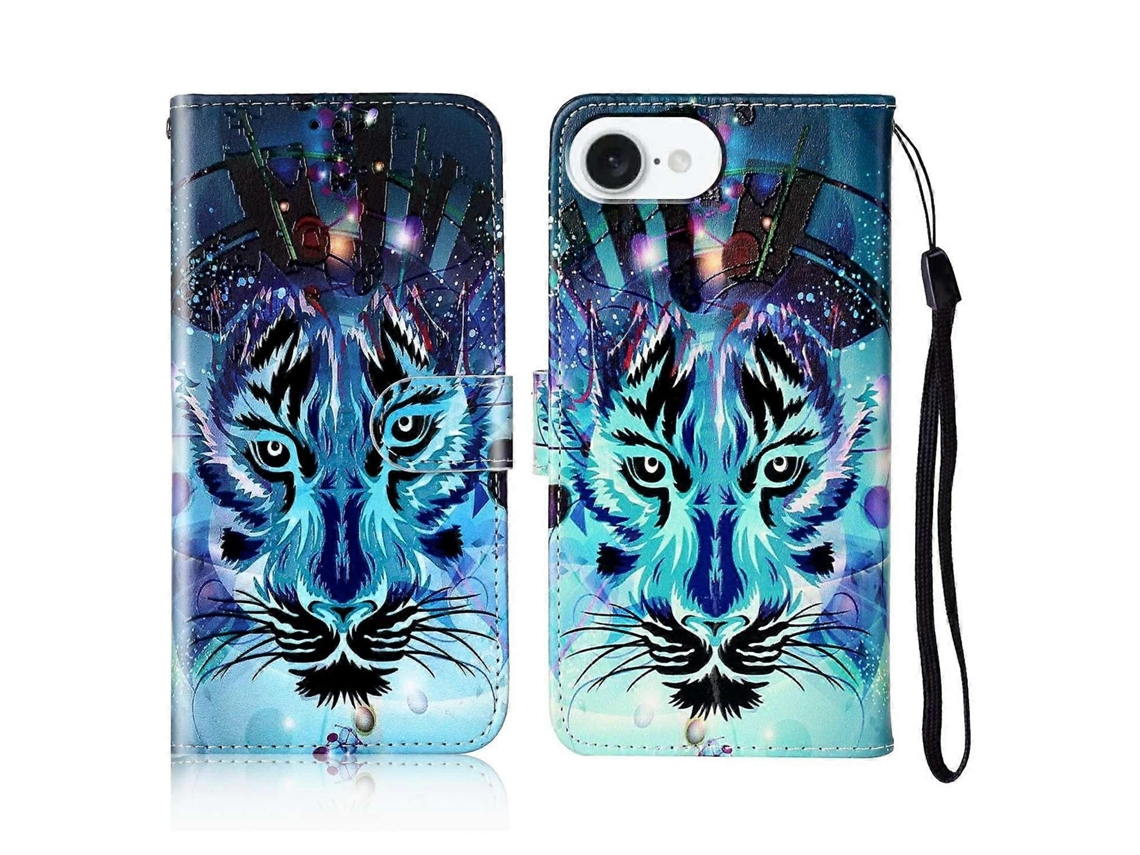 Capa Tipo Carteira De Couro Com Estampa De Lobo Para Iphone 16e