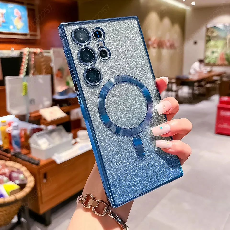 Capa Brilhante Para Celular (azul Escuro Galaxy S22 Ultra) Com Carregamento Sem Fio