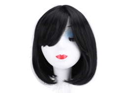 Peruca feminina sintética preta estilo bob com franja, modelo 2026, feita de fibra resistente a altas temperaturas.