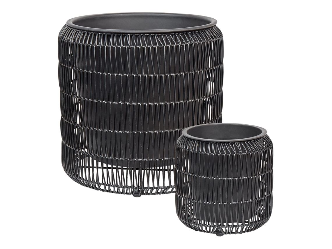 Conjunto de 2 vasos para plantas BELIANI Brodiea de Ratan sintético Preto 45x45x46