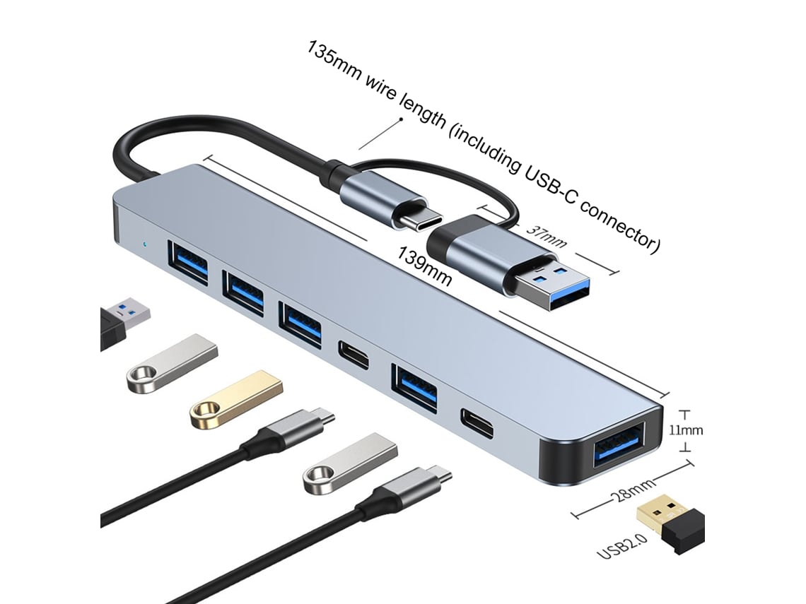 Docking Station Hub 7 em 1 com USB A e USB C EOOCOO