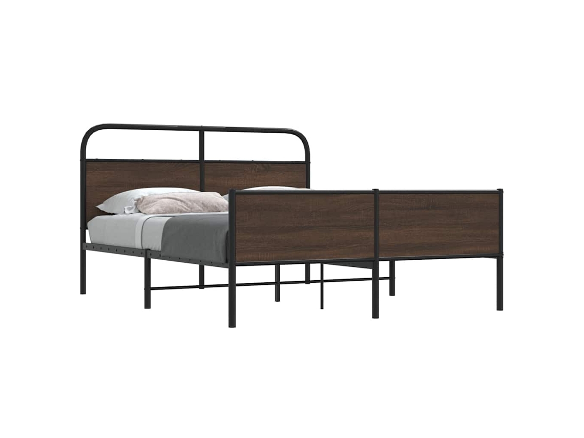 Estrutura Cama Sem Colchão 160x200 Cm Metal Carvalho Castanho