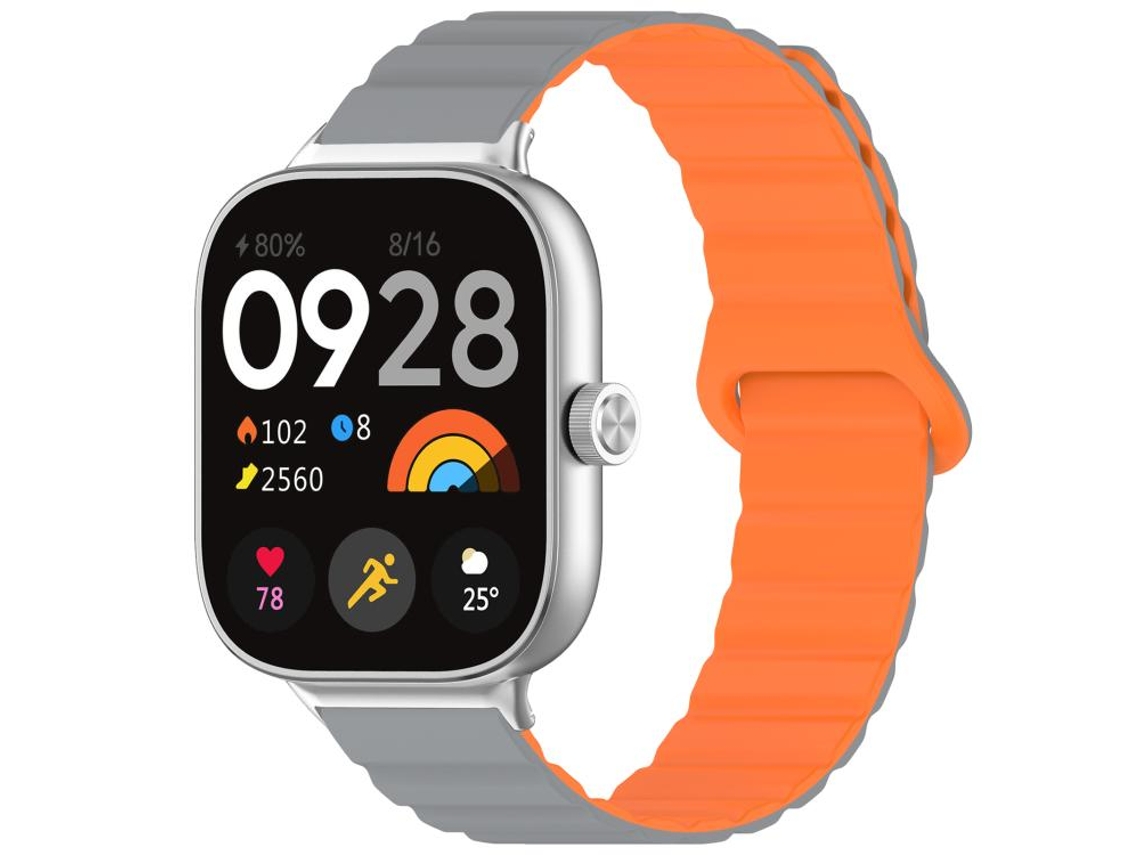Bracelete Para Redmi Watch 6 / 5 / 4 - Silicone Magnético Brilhante Cinza E Laranja