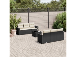 Vidaxl 7 Pcs Conjunto De Sofás P/ Jardim C/ Almofadões Vime Pe Preto