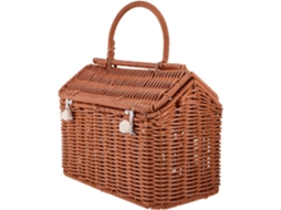 Bolsa De Mão Ciieeo Em Vime Sintético Marrom, 24 X 14 X 18 Cm, Com Compartimentos Para Guardar Objetos.