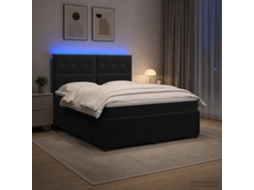 Vidaxl Cama Box Com Led E Colchão Preto 180 X 200 Cm Veludo