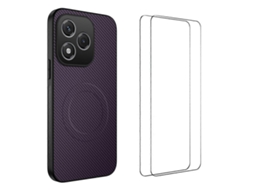 Capa Magnética Para Honor 400 Lite 5g Wanlonfeng Tq1 Series Com Textura De Fibra De Carbono E Tpu Para Pc Com 2 Películas De Tela Roxa