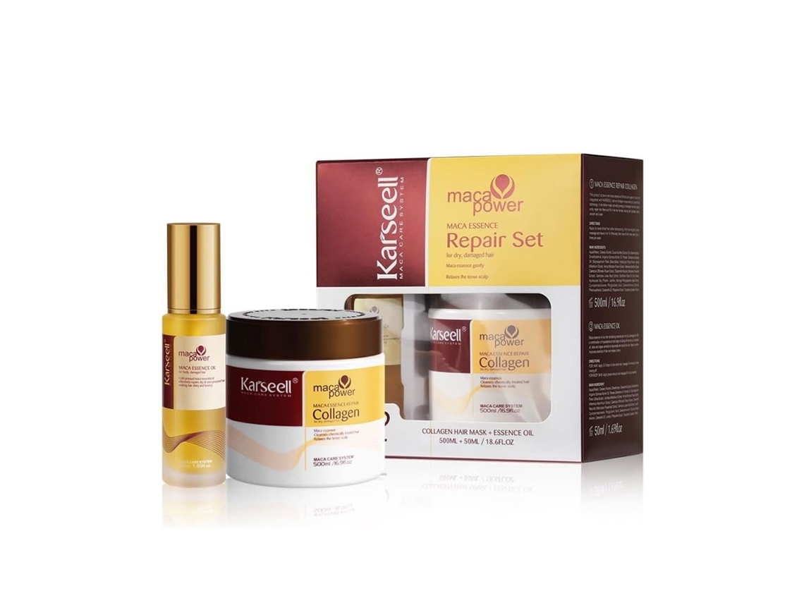 Pack Máscara Capilar e Óleo de Argão KARSEELL Reparação Profunda e Nutrição Maca Care System Cabelo Seco e Danificado (Outlet Caixa Aberta - 500 + 50 ml)