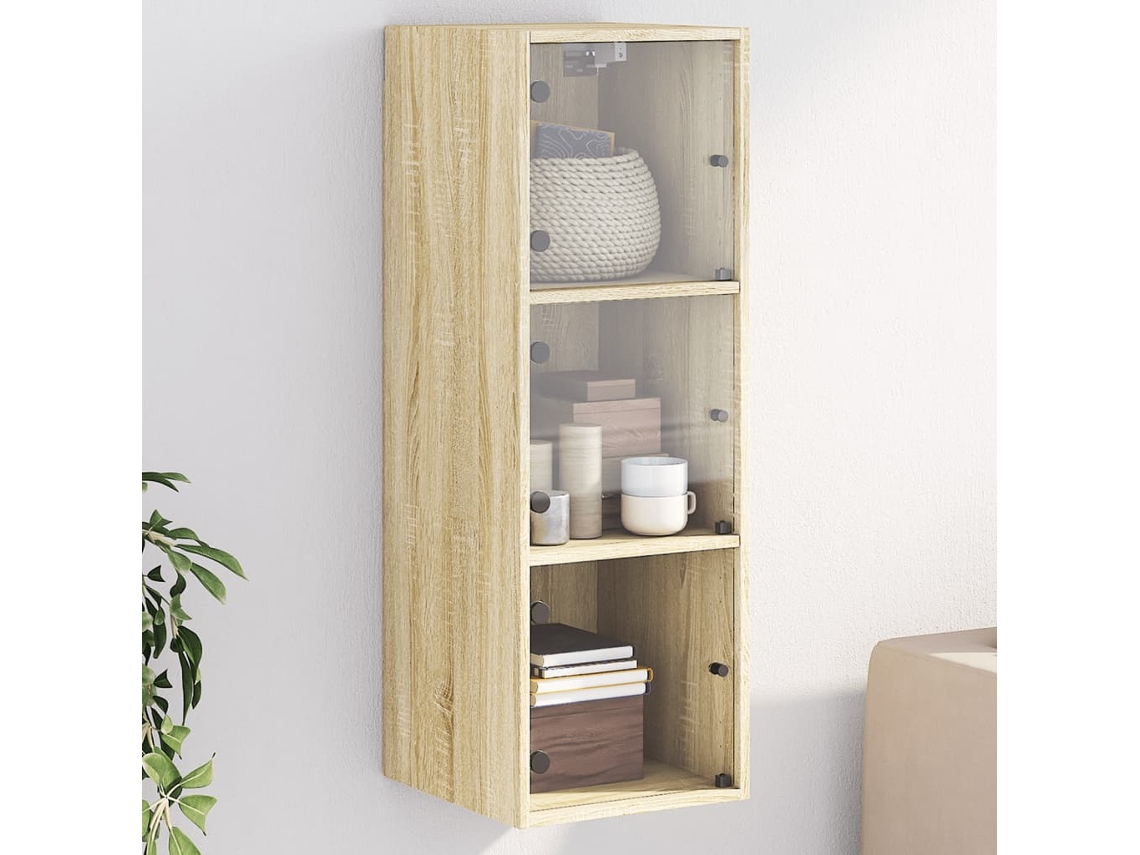 Vidaxl Armário De Parede C/ Portas Vidro 35x37x100 Cm Carvalho Sonoma