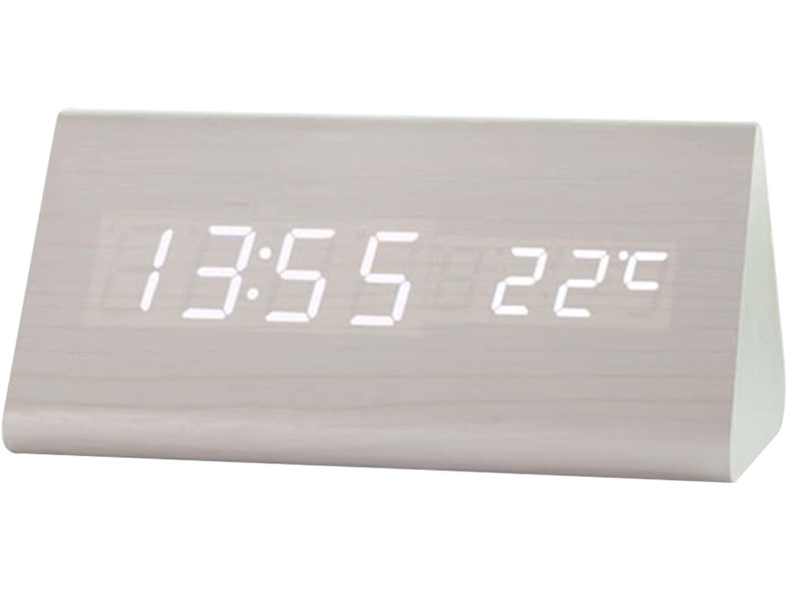 Despertador Digital Led Formato Triangular com Comando de Voz, Função Soneca, Data, Temperatura e Umidade da Liptaptyn (branco)
