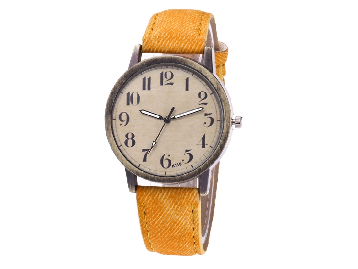 Relógio de pulso de quartzo casual unissex Zhoulianfa com pulseira de jeans (amarelo)