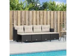 Vidaxl 5 Pcs Conjunto Sofás De Jardim Com Almofadões Vime Pe Preto