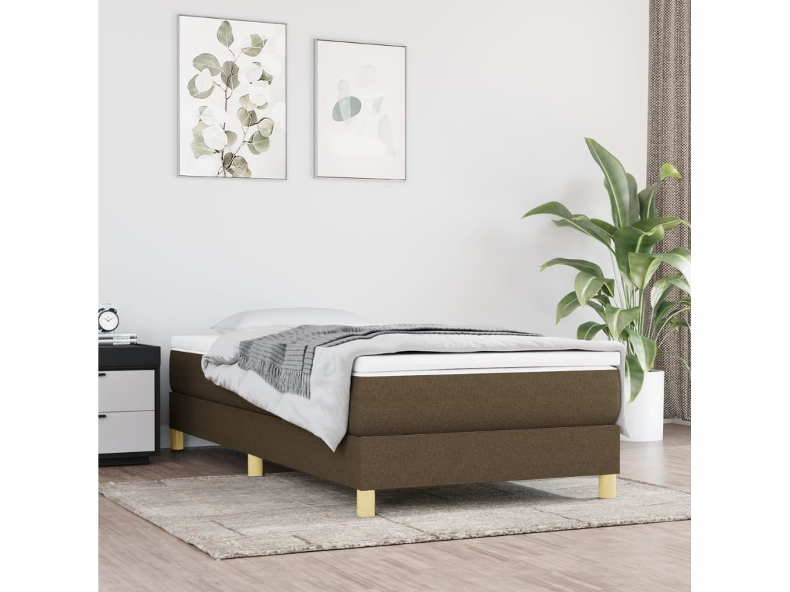 Vidaxl Estrutura De Cama Com Molas 90x200 Cm Tecido Castanho-escuro