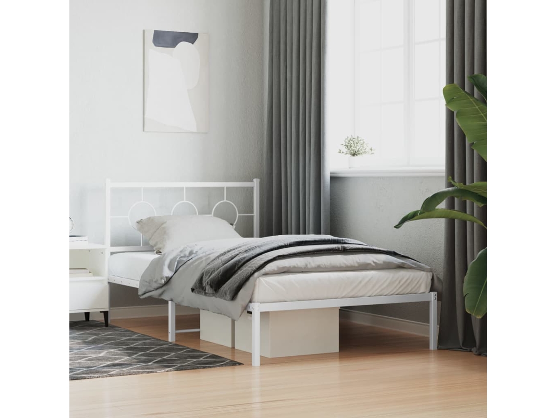 Vidaxl Estrutura De Cama Em Metal Com Cabeceira 107x203 Cm Branco