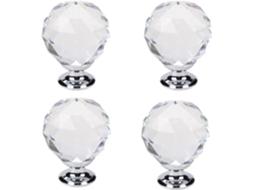 Conjunto De 4 Puxadores Cristal Com Furo Único, Formato De Bola, Para Portas De Guarda Roupa, Armários E Gavetas, Com
