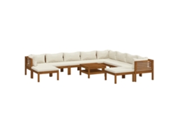 Conjunto 11 lounge jardim c/ almofadões VIDAXL creme acácia maciça