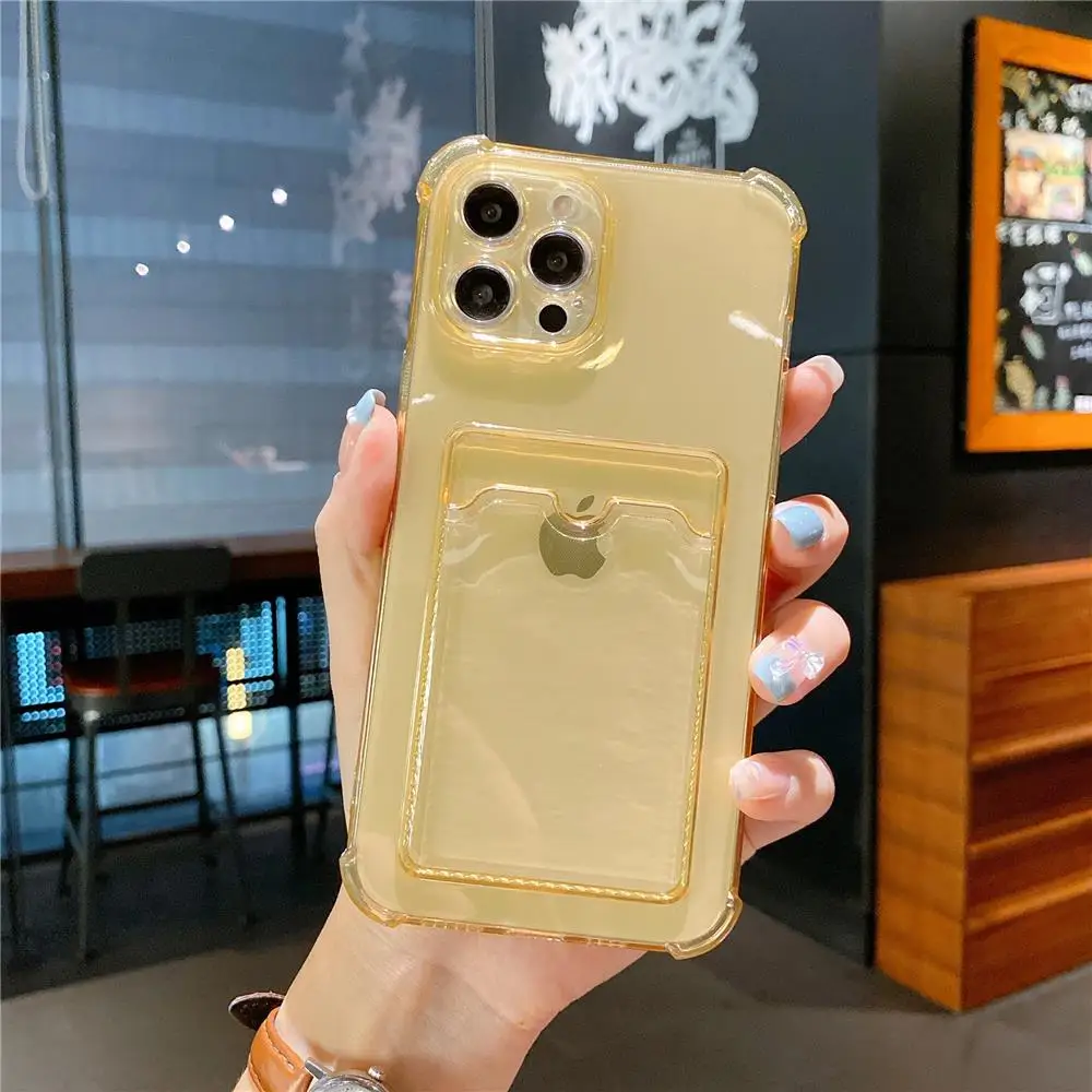 Capa Protetora Transparente, Macia E Resistente A Impactos, Estilo Carteira (iphone 14 Pro Max Amarelo).