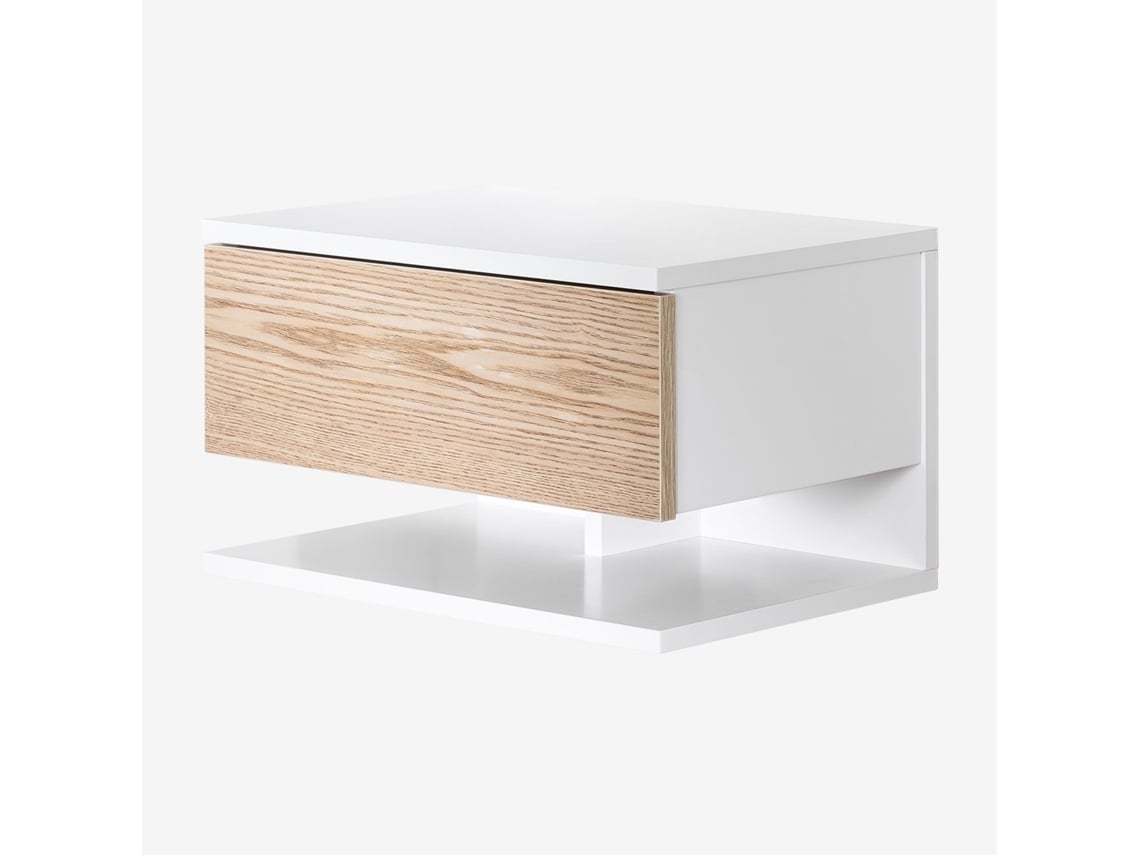 Sklum Pack De 2 Mesas De Cabeceira Flutuantes 40x30 Cm Com Gaveta Griviza Mdf Natural