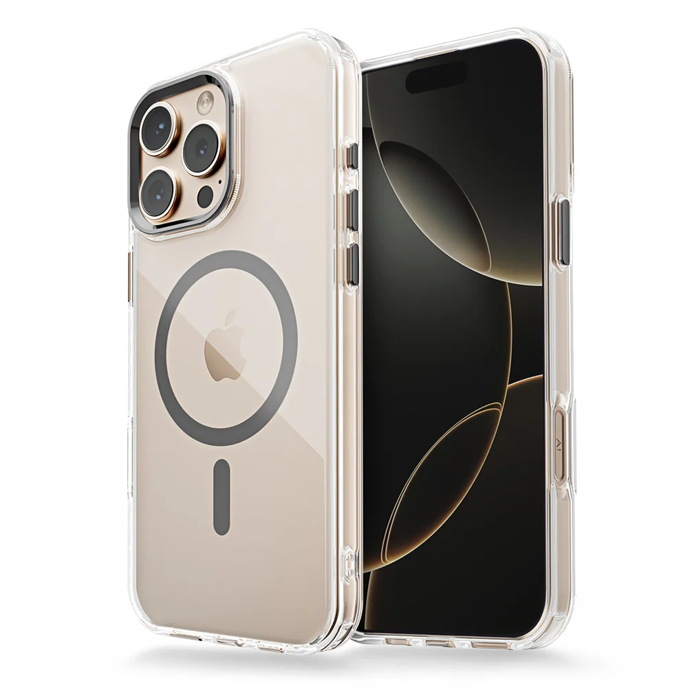 (iphone 14 Plus, Cinza) Capa Magnética Transparente Para Iphone, Compatível Com Carregamento Sem Fio Magsafe E Resistente A Impactos.