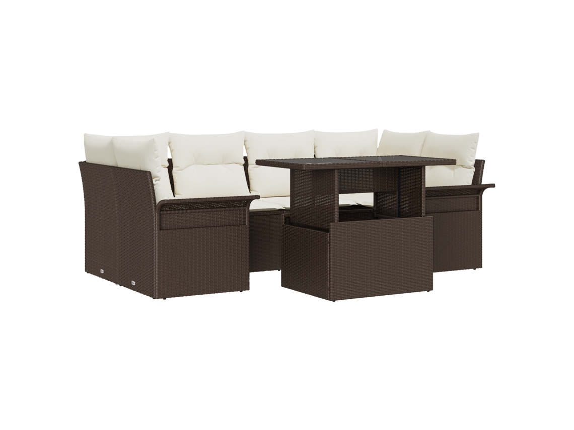 Conjunto 7 De Sofá De Jardim De Vidaxl Com Almofadas Marrom Rattan Sintético