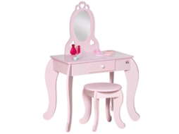 Mesa De Maquiagem Infantil, Madeira, 60 Cm X 36 Cm X 88 Cm, Para Idades De 3 A 6 Anos, Montagem Necessária, Bordas Arredondadas Para Segurança