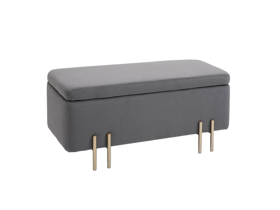 Banco Baú, Banco Estofado Com Aparência De Veludo, Baú Com Pés De Metal, Banco Baú Para Sala De Estar, Quarto, Corredor, 100 X 40 X 42 Cm, Cinza