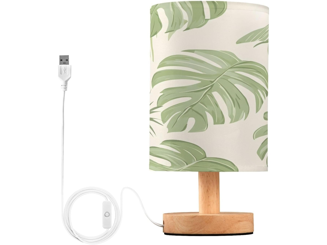Abajur De Cabeceira Led Em Formato Folha Tropical Com Portas USB, Luminária De Mesa, Luminária de Leitura, Luminária de De