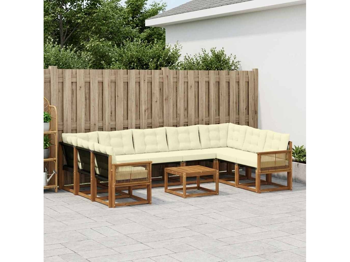 Vidaxl Conjunto De Sofás Para Exterior 10 Pcs Natural E Creme