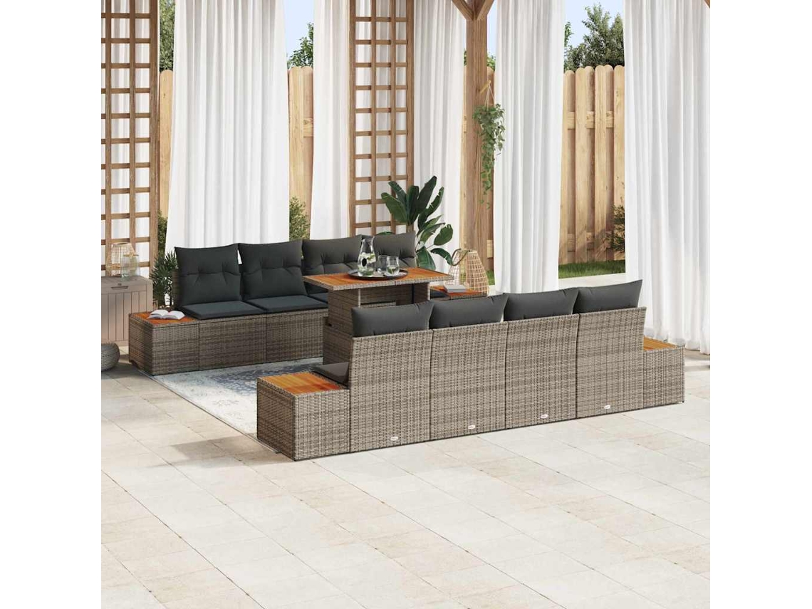 Vidaxl Conjunto De Sofá De Jardim 9 Unid. Cinzeto Rattan Sintético