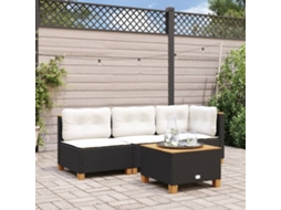 Vidaxl Sofá De Canto P/ Jardim C/ Almofadões Vime Pe Preto