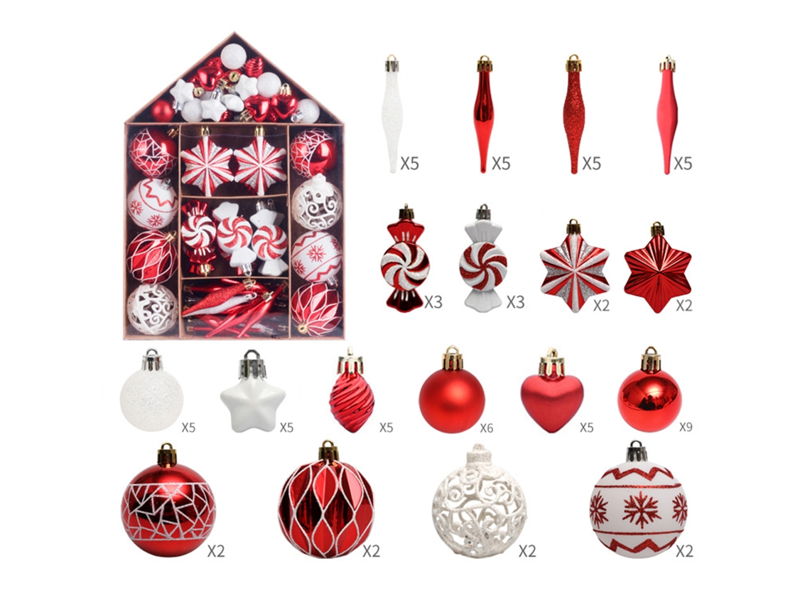 Conjunto De 73 Bolas De Natal Decorativas Para Casa Com Pai Natal | Laxiscreed