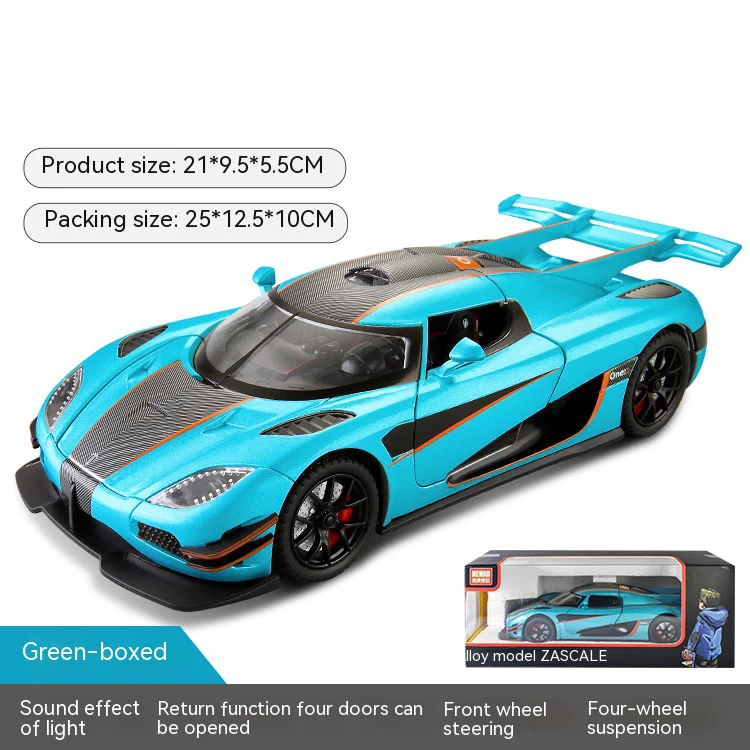 (azul) Modelo Em Liga Metálica Na Escala 1:24 De Um Supercarro, Um Brinquedo Para Meninos, Com Efeitos De Som E Luz.