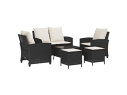 Conjunto de 6 Sofás de Jardim com Almofadões em Vime Preto MAISON EXCLUSIVE