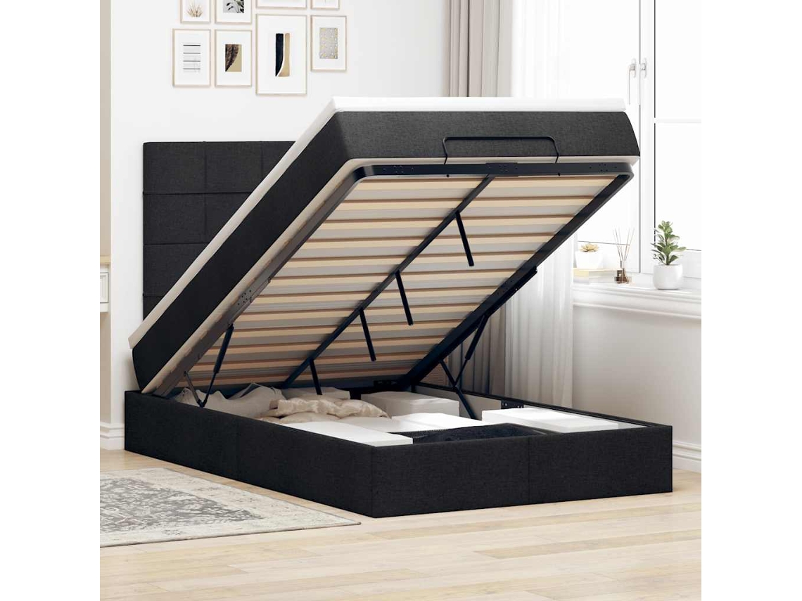 Moldura De Cama Síriaxl Otomana Com Colchão Preto Tecido