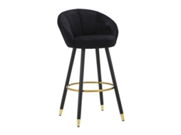 Banqueta De Bar Prague Em Veludo Preto E Madeira - 55x56x104 Cm - Pés Com Detalhes Dourados E Apoio Para Os Pés Circular, Estilo Elegante E Glamoroso.