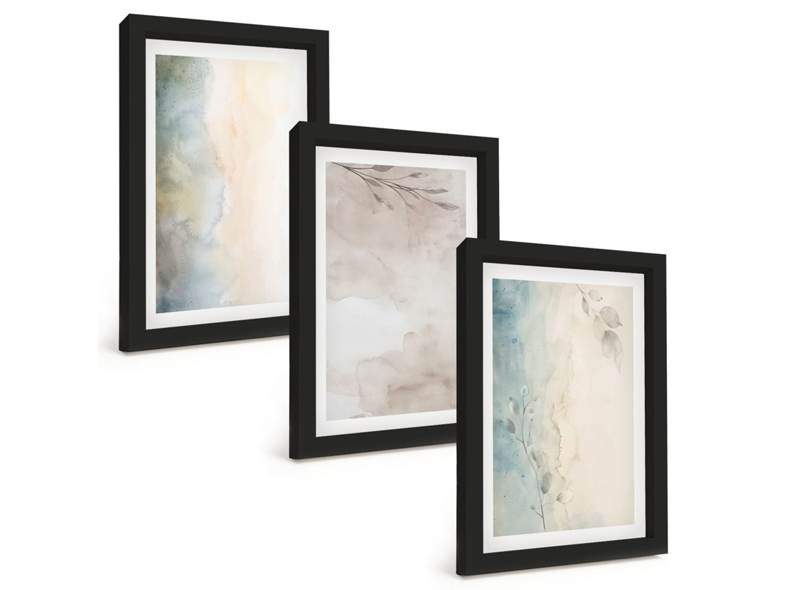 Composição De Quadros Na Paredecartões Delicados Em Aquarela Moldura Preta Quadros Para A Sala De Estar Espelharte (3 Peças 20x30 Cm)