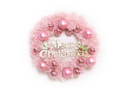 Guirlanda de Natal Rosa em PVC com Bolas para Porta e Casa com MARCA