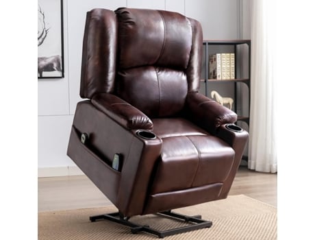 Poltrona COMHOMA Eléctrica Reclinável de Massagem Relaxante com Função de Massagem Vibratória de 8 Pontos, Aquecimento Lombar, Castanho