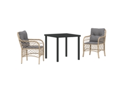 Conjunto 3 De Jantar De Vidaxl Com Travesseiros Bege Rattan Poliéster