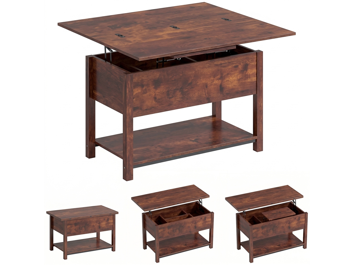Mesa De Centro Extensível E Com Tampo Elevatório, 100x45x50,5cm, Marrom Rústico