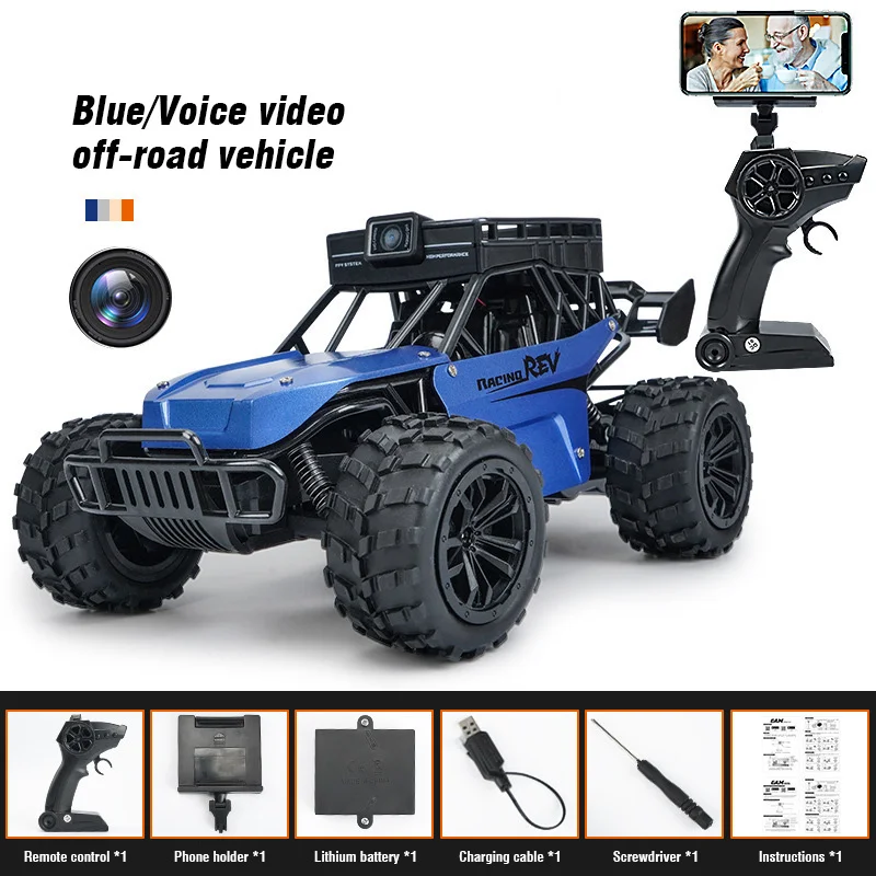 Carrinho de Controle Remoto com Câmera, Brinquedo Infantil, Carrinho de Controle Remoto para Videochamadas MDUG (azul)