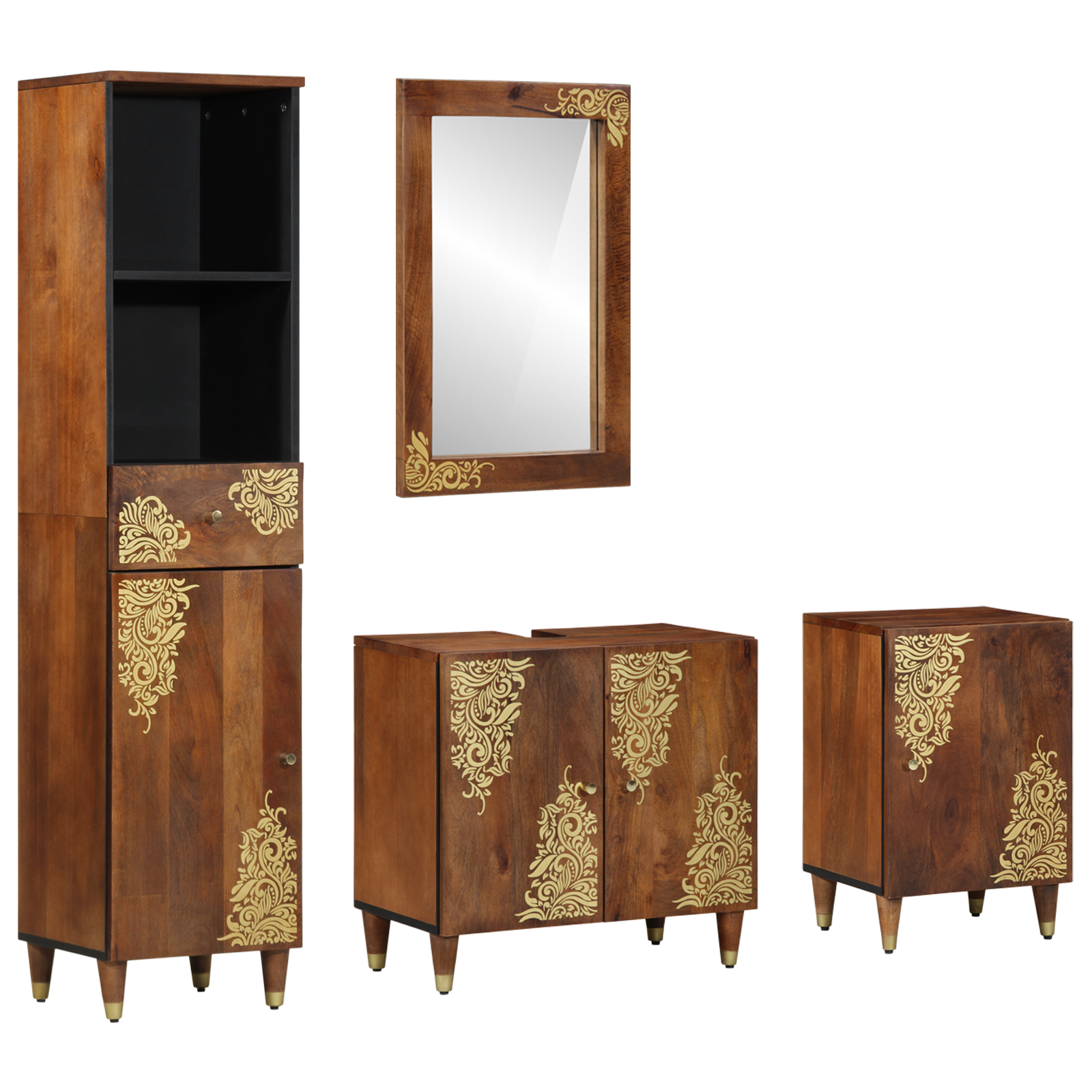 Conjunto 4 Conjunto De Banheiro Vidaxl Castanho Madeira De Mangueira Maciça (62 X 33 X 58 Cm)