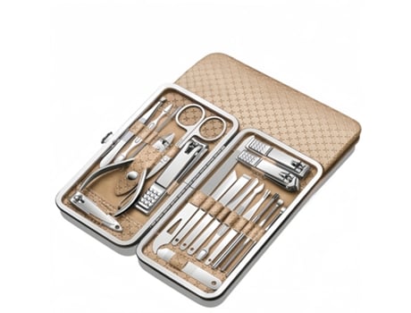 Kit de manicure profissional Baykar Qt02 Gold com 19 peças e cortador de unhas