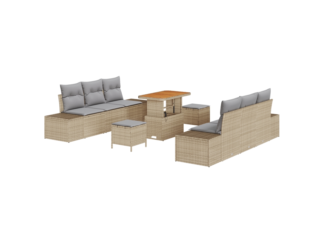 Conjunto 9 Conjunto De Sofá De Jardim Vidaxl Bege Vime Pe (239 X 62 X 85 Cm)