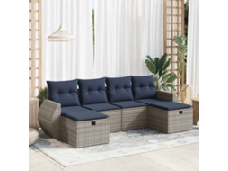 Vidaxl 6 Pcs Conjunto Sofás De Jardim Com Almofadões Vime Cinzento