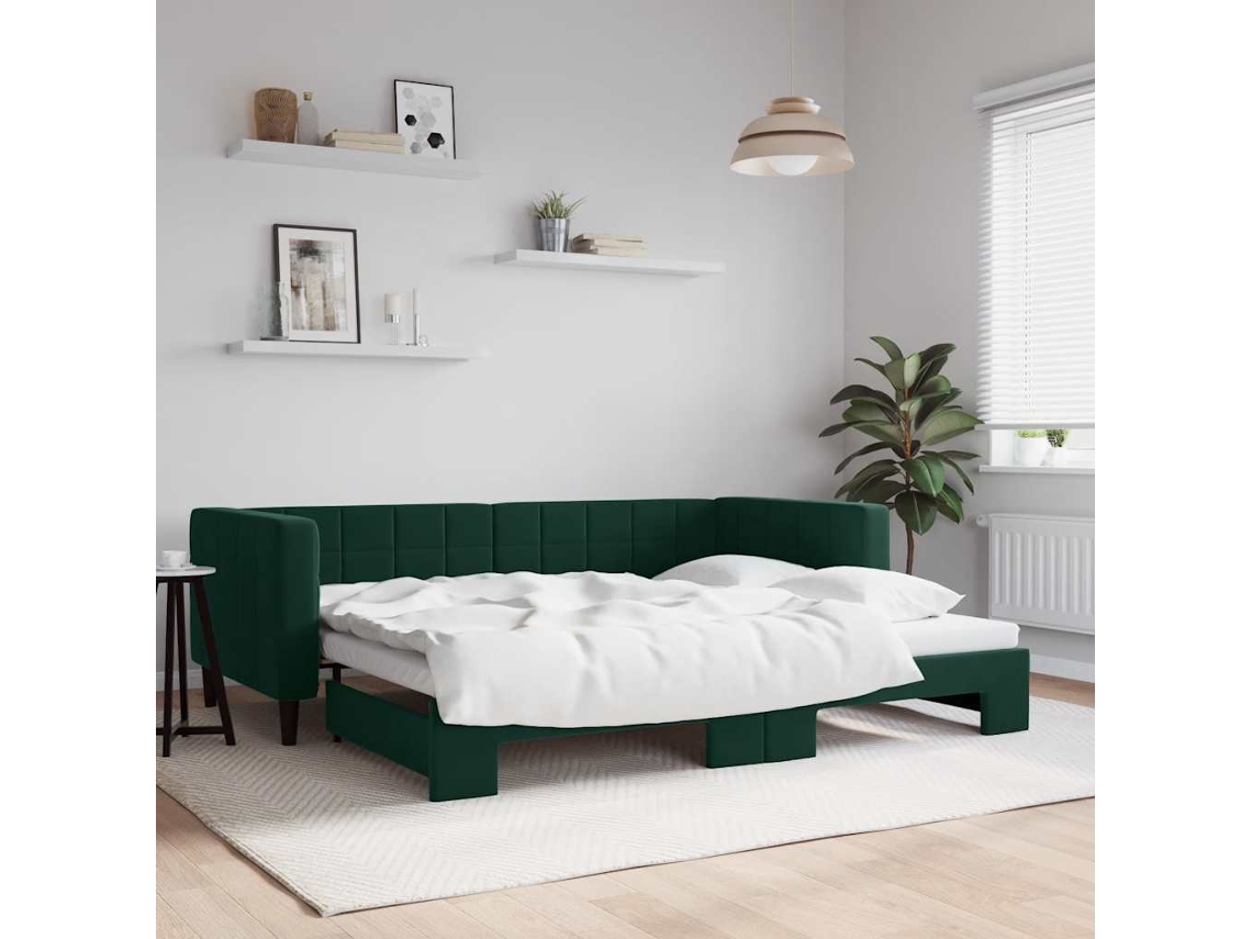 Vidaxl Sofá-cama Com Gavetão 90x200 Cm Veludo Verde-escuro